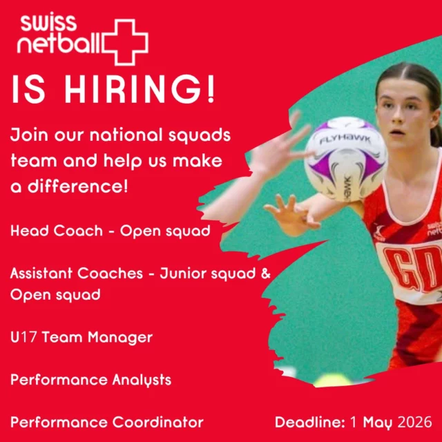 🇨🇭 Swiss Netball are looking to expand the National Squads coaching and management teams to keep pace with the evolving landscape of netball and continue building Switzerland’s presence on the international stage. 🇨🇭 

If you’re passionate about netball and keen to be a part of our National Squads while making a meaningful impact, we’d love to hear from you!

Job descriptions are available: https://swissnetball.ch/volunteer/ and also via the link in bio. 🔗 

Application deadline 1st May